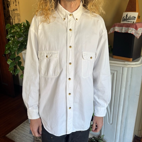 Vintage 90s White Long Sleeve Button Down Shirt by Silenzio ~ Size Large - Picture 1 of 8
